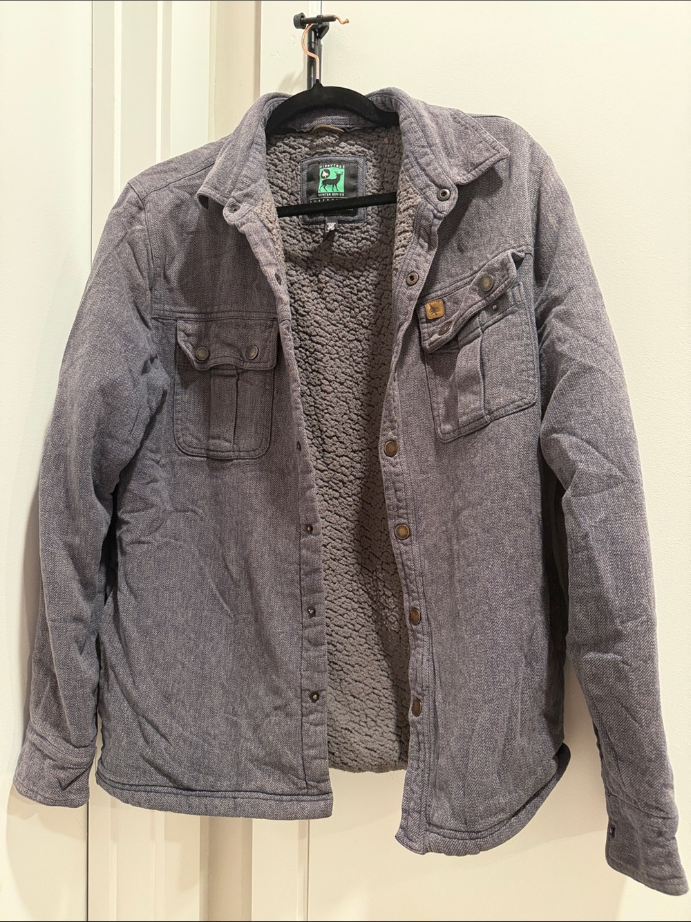 Men's Sherpa-Lined Lightweight Work Shirt Jacket - Gray